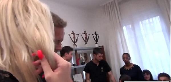 Blonde babe gets her mouth gang banged